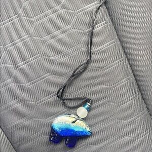 Source Unknown Blue, White and Yellow Glass Elephant Pendant Necklace